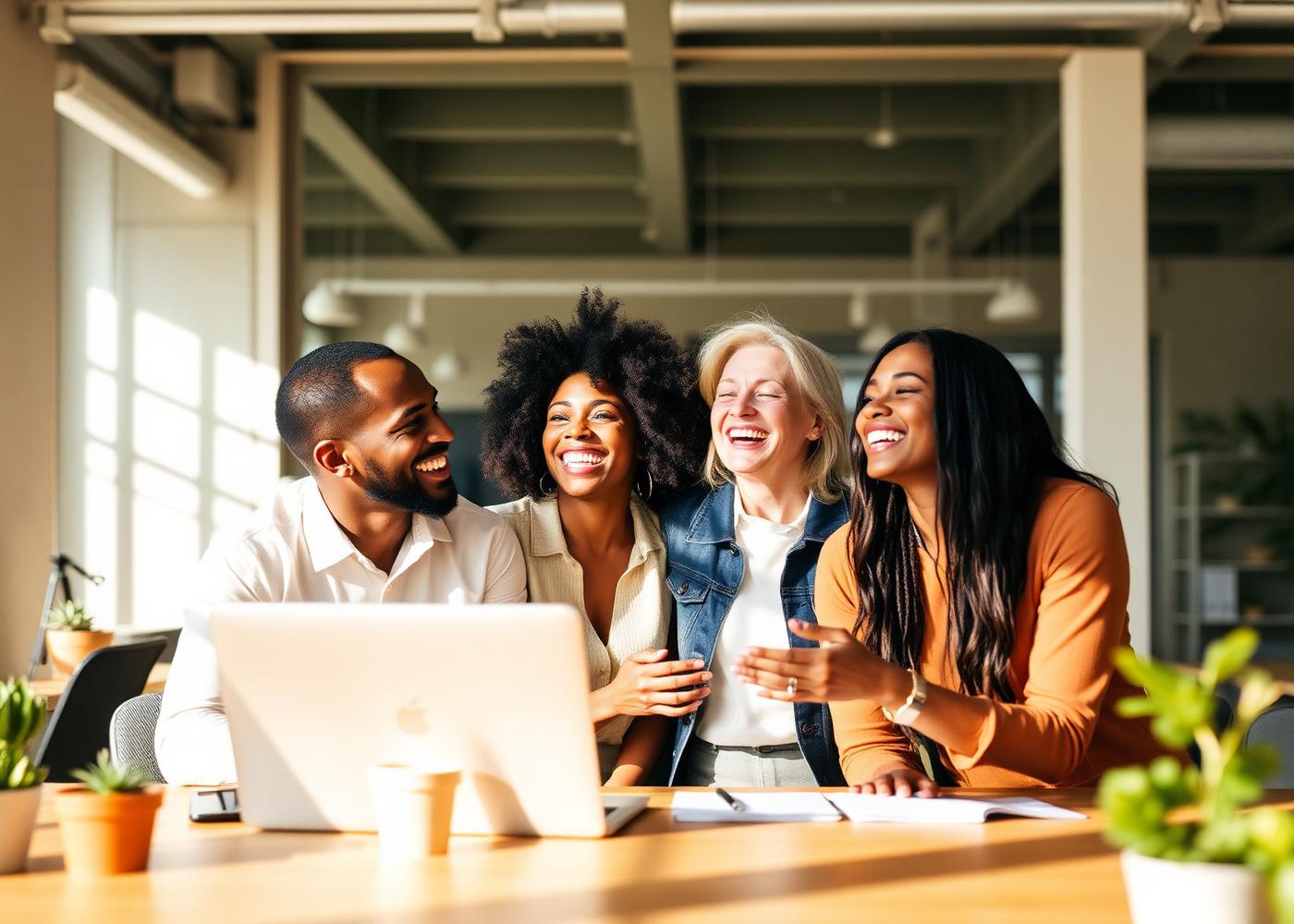 A diverse team of coworkers smiling together